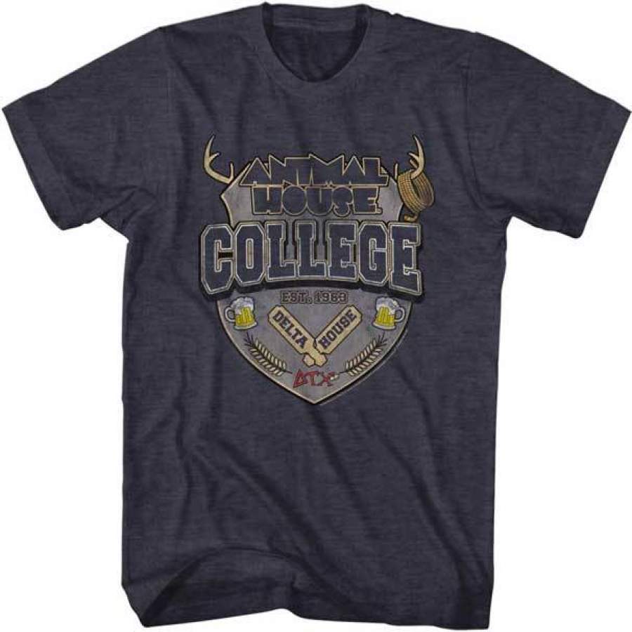 ANIMAL HOUSE-COLLEGE CREST-NAVY HEATHER ADULT S/S T-SHIRT