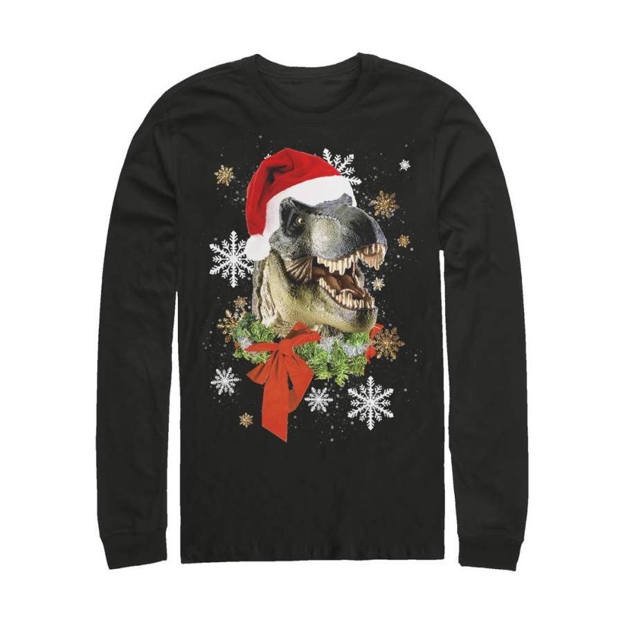 Lost Gods Men’s Ugly Christmas T Rex Santa  Long Sleeve Shirt Black