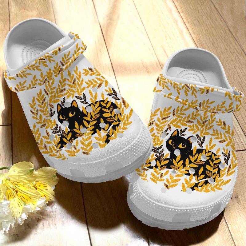 Autumn Black Cat Among The Weeds Shoes – Funny Animal clog Birthday Gift