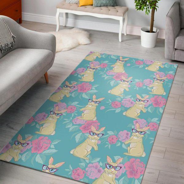 Bunny Rabbit Print Pattern Home Decor Rectangle Area Rug