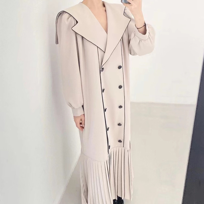 [EWQ] Turn-down Collar Long Sleeve Double Breasted Purple Ladies Long Robe Korean Chic Autumn 2022 Spring Korea Chic Clothing alx