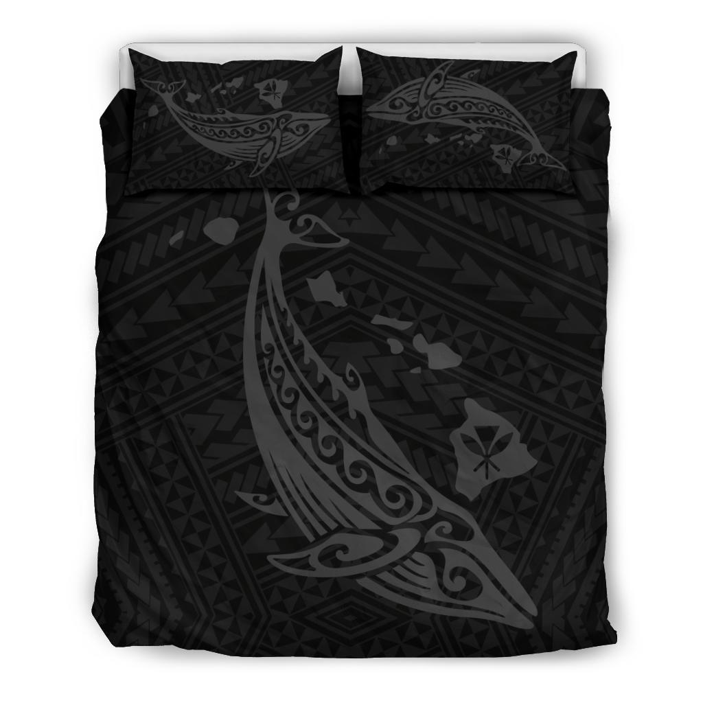 Hawaiian Map Whale Polynesian Bedding Set – Gray