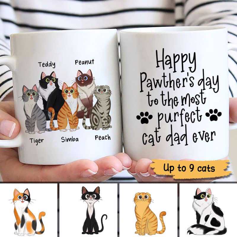 Happy Pawther‘S Day Cartoon Cat Dad Personalized Mug