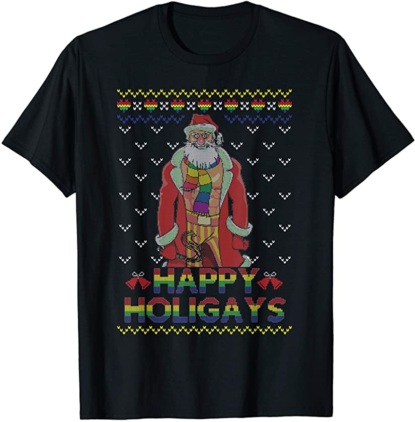 Vintage Happy Holigays Rainbow Gay Santa LGBT Ugly Christmas T-Shirt