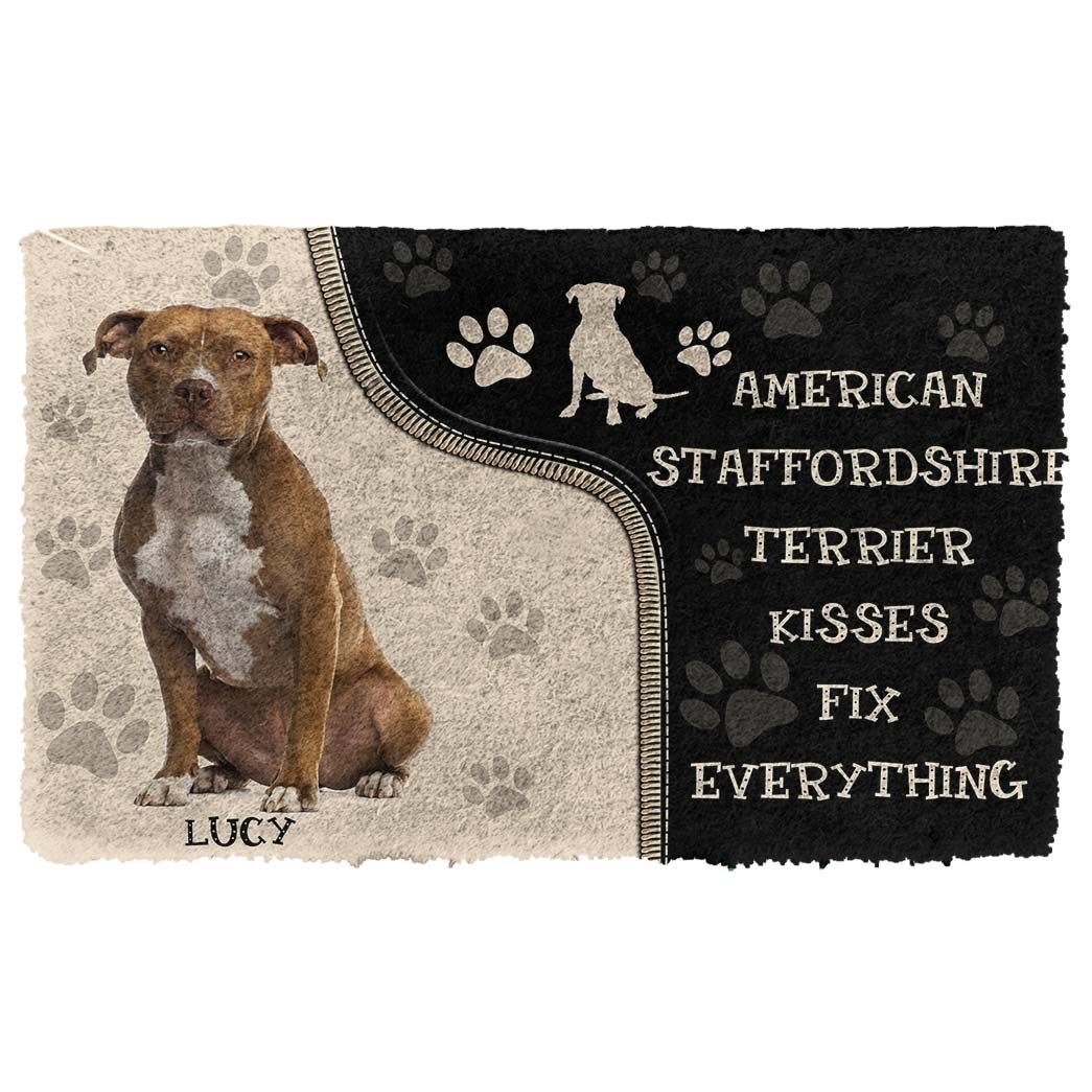 Gearhumans 3D American Staffordshire Terrier Kisses Fix Anything Custom Name Doormat