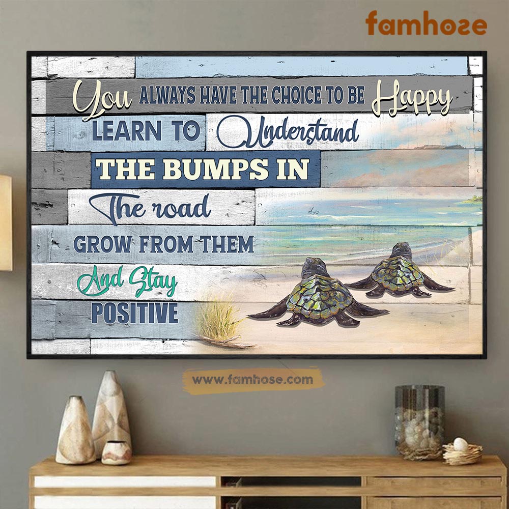 Turtle Poster & Canvas, Happy Learn To Understand The Bumps In The Road, Turtle Canvas Wall Art, Poster Gift For Turtle Lovers