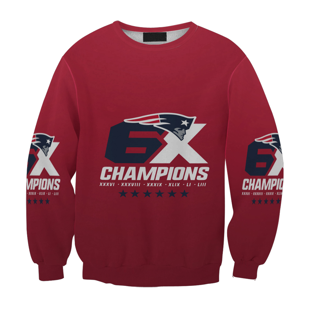 New England Patriots 6X Champions Red Gift For Fan 3D Full Printing Sweatshirt