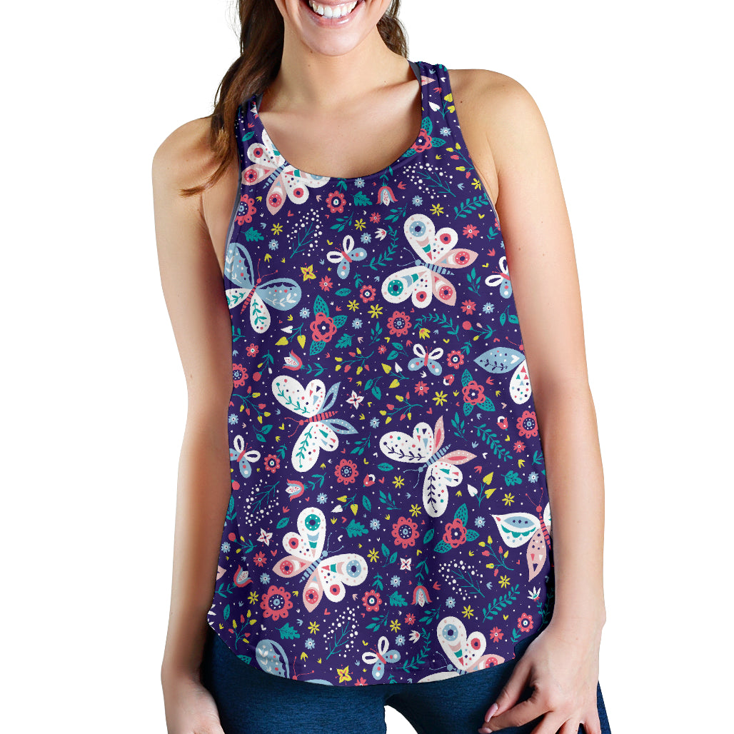 Colorful Butterfly Flower Pattern.Eps Women Racerback Tank Top