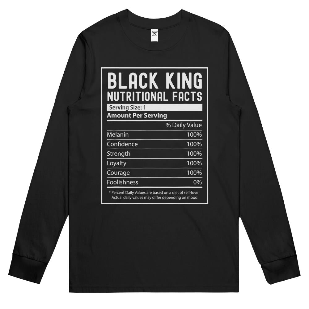 Nutritional Facts Shirt, Nutritional Facts Long Sleeve T Shirts, Black King Nutrition Facts Shirt, Black King Nutritional Facts Black History Month, Black King Long Sleeve T Shirts