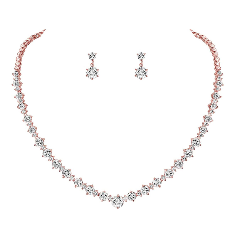 WEIMANJINGDIAN Brand Round Cut Cubic Zirconia CZ Crystal Necklace and Earrings Wedding Bridal Banquet Prom Jewelry Sets alx