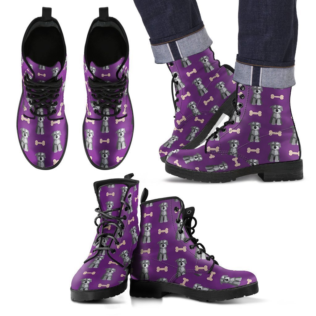 Dog Puppy Schnauzer Print Pattern Men Women Leather Boots Fashion Boots Custom Shoes