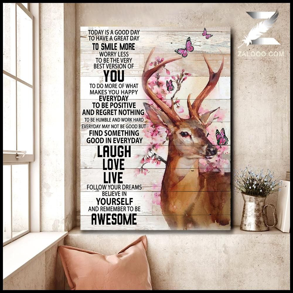 Canvas – Deer – Today Is A Good Day Gift For Family, Wall Art Decor, Canvas Print, Home Decor