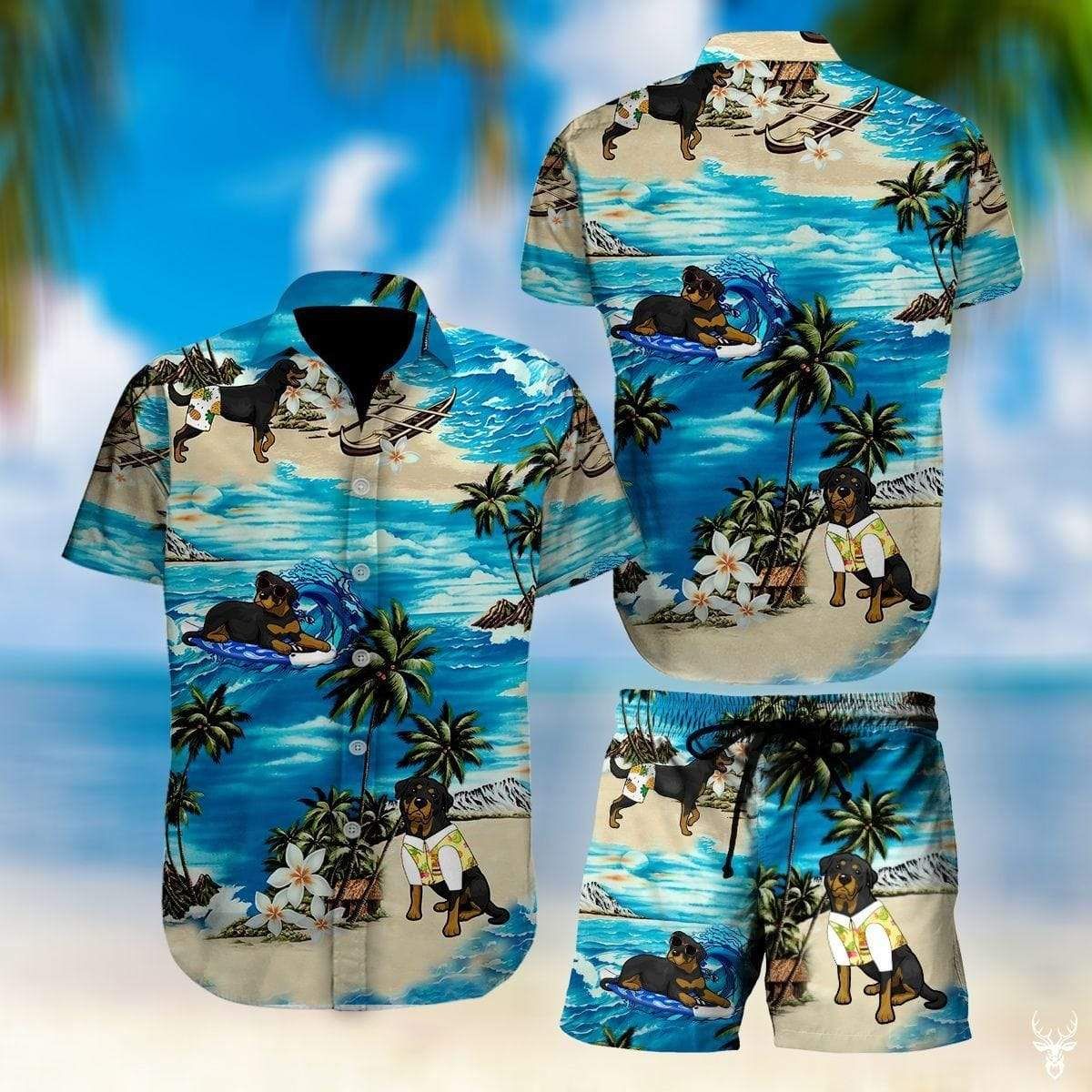 Rottweiler Dog Beach Vibe Tropical Hawaii Aloha Shirts Ha60144