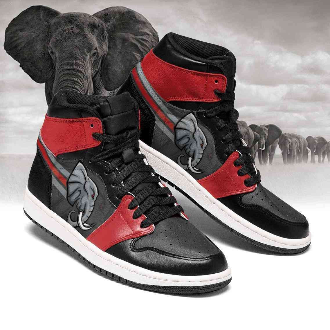 Elephants Black And Red Design Chic Air Jordan 1 High Printing Shoes Sneaker