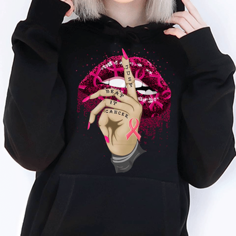 Breast Cancer Awareness Lips Just Beat Cancer T Shirt Hoodie Sweater Size S-5Xl