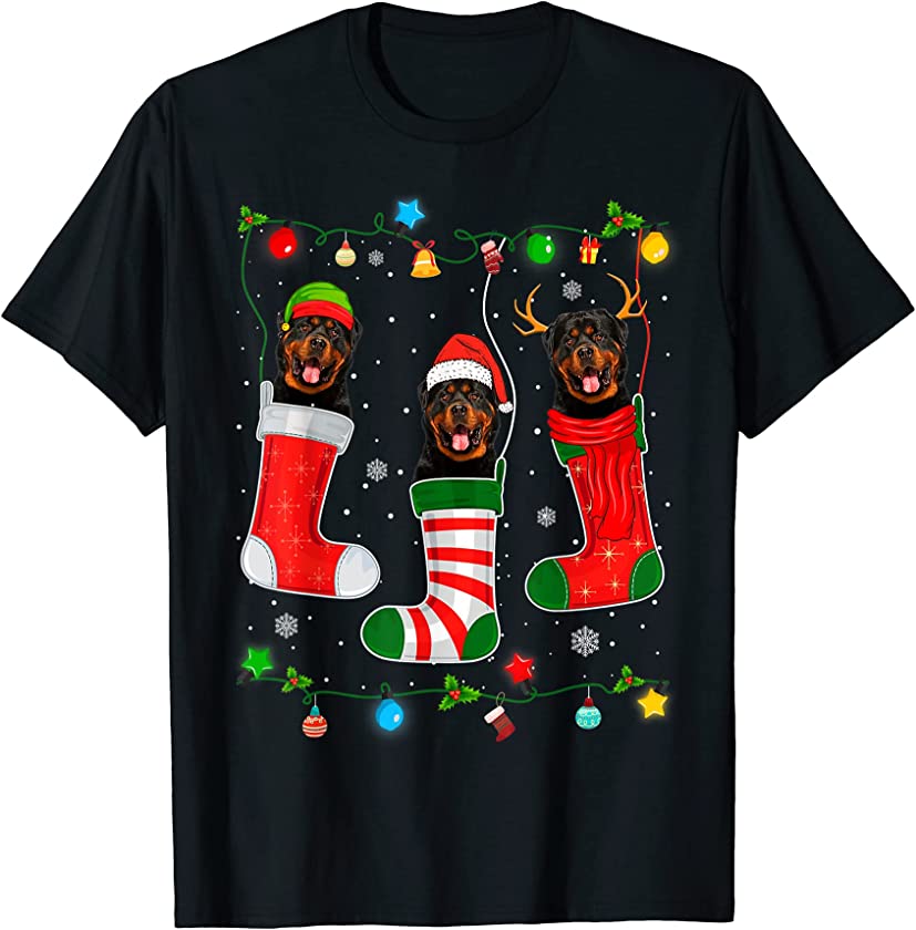 Christmas Pajama Lights Rottweiler Dog Puppy Lover T-Shirt