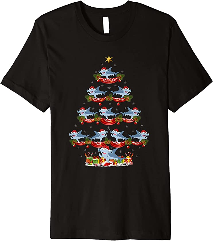 Xmas Holiday Santa Hammerhead Shark Christmas Tree Premium T-Shirt