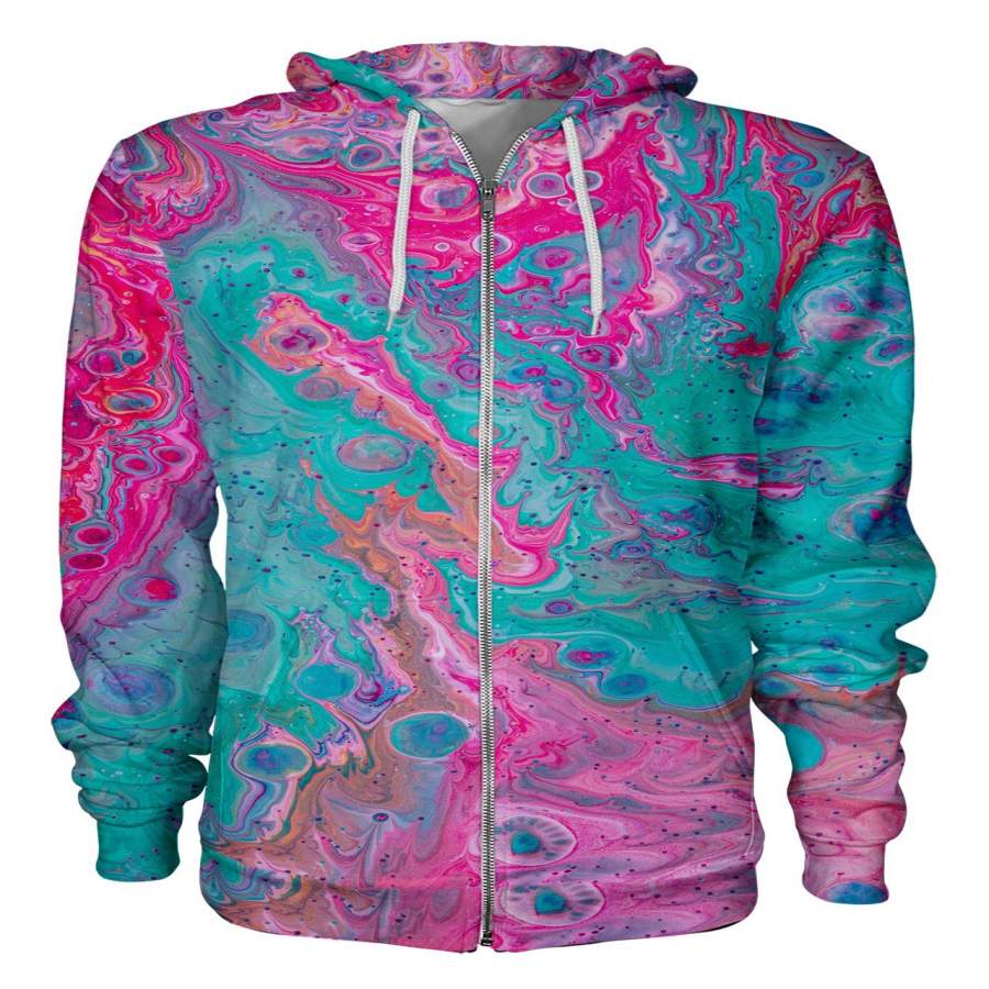 Cotton Candy Paint Swirls Zip Hoodie