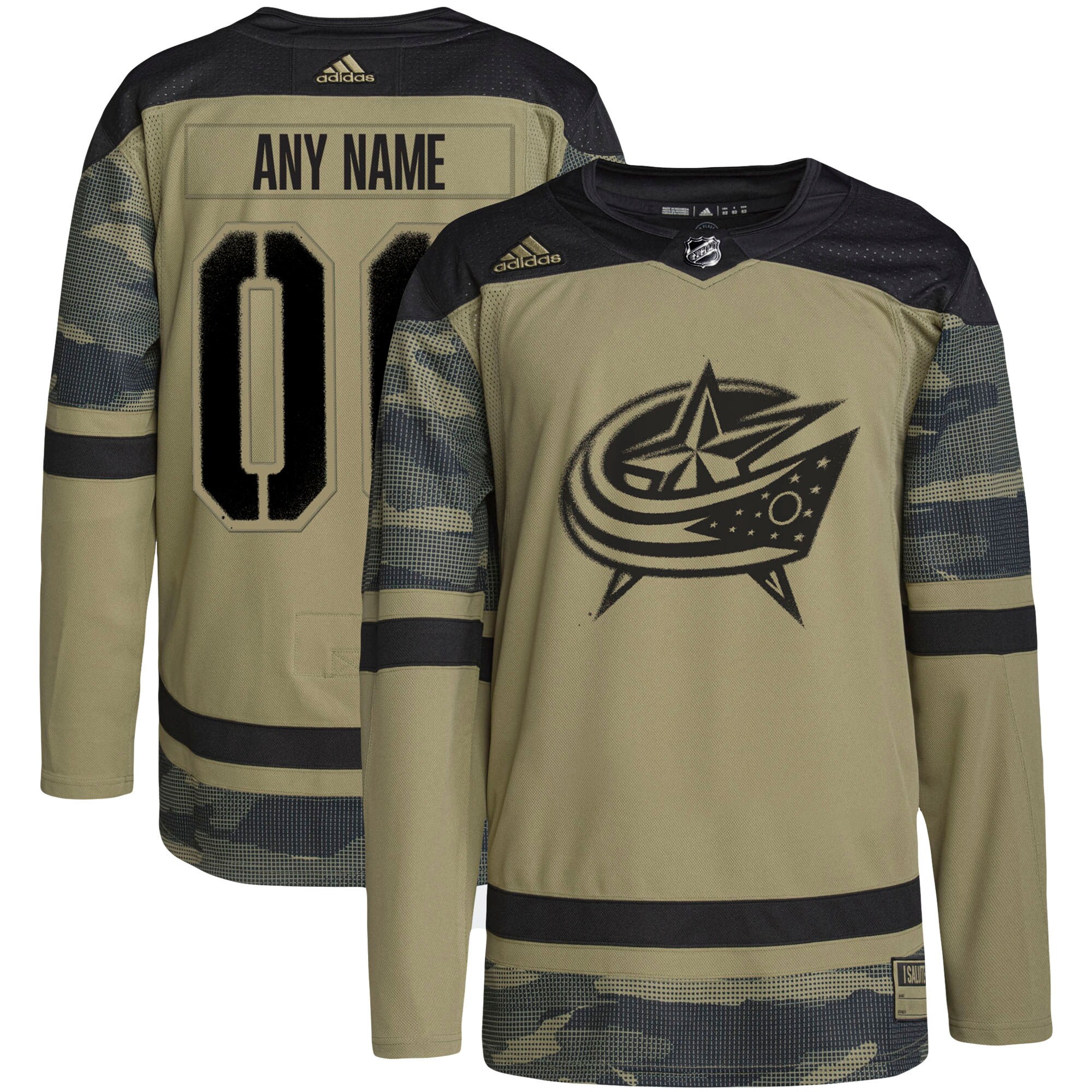 Men's Columbus Blue Jackets adidas Camo Military Appreciation Team Authentic Custom Practice Jersey