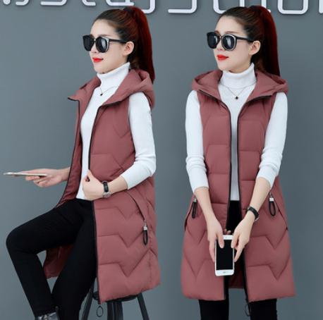 Womens Hooded Long Section Vest Coats Large Size Winter Autumn Sleeveless Cotton Padded Jackets Warm Waistcoats alx