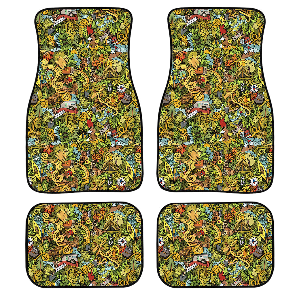 Outdoor Camping Pattern Print Front And Back Car Floor Mats, Front Car Mat