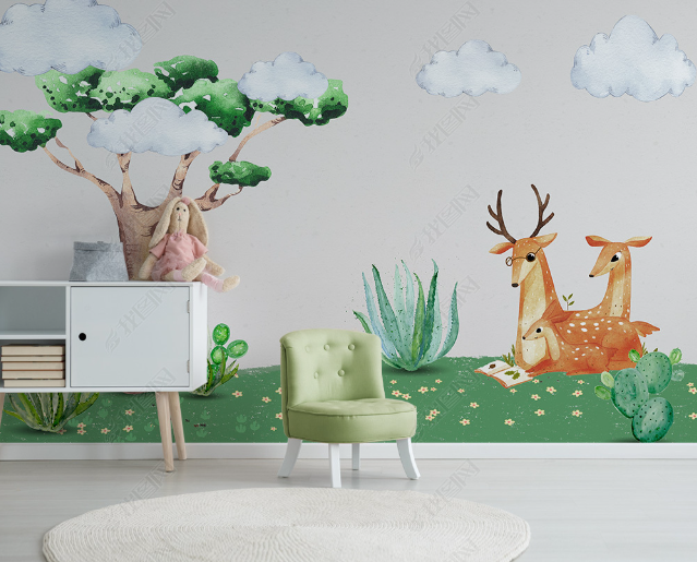 3D Hand Drawn Forest Animal Elk Wall Mural Wallpaper Lqh 222