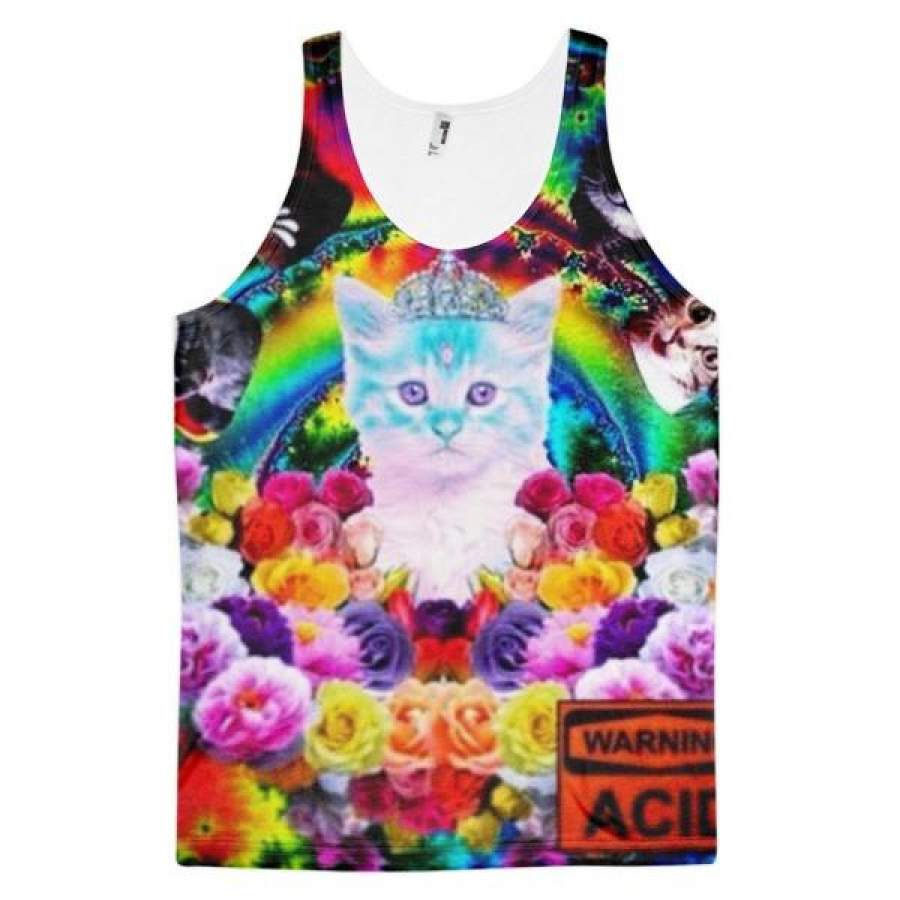 Princess Kitten Rainbow Cat Girly Girls Floral Roses Dye Sublimation All Over Print 3D Full Print Cotton Polyester Unisex Novelty Green Pink Yellow Red White Black & Orange Tank Top