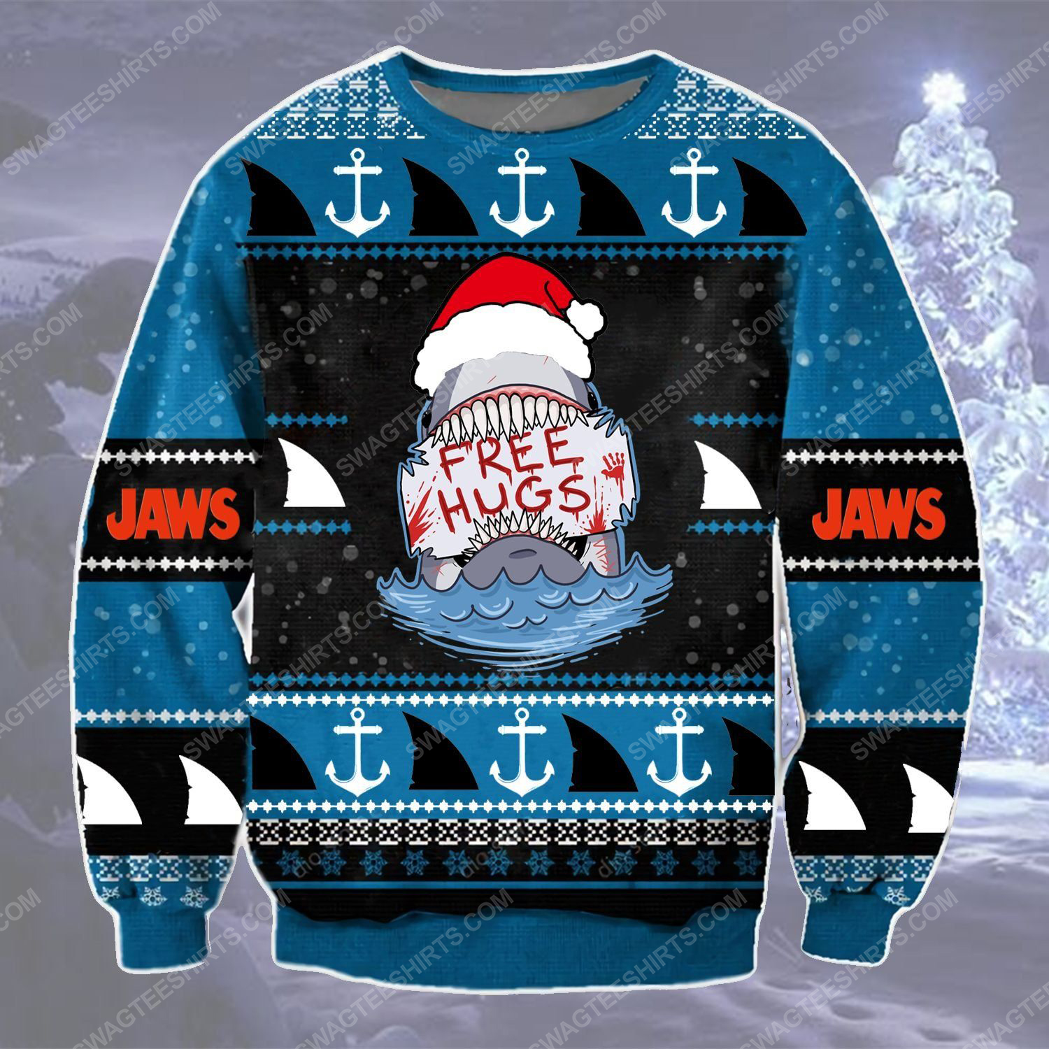 [Special Edition] Shark With Santa Hat Free Hugs Ugly Christmas Sweater – Maria