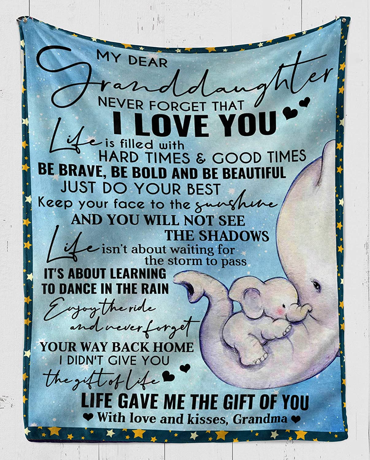 Fleece Blanket -Elephant Fleece Blanket-My Dear Granddaughter, I Love You-Fleece Blanket 3D Soft Cozy Lightweight Durable Plush Throw Blanket For Bedroom Living, Gift For Granddaughter