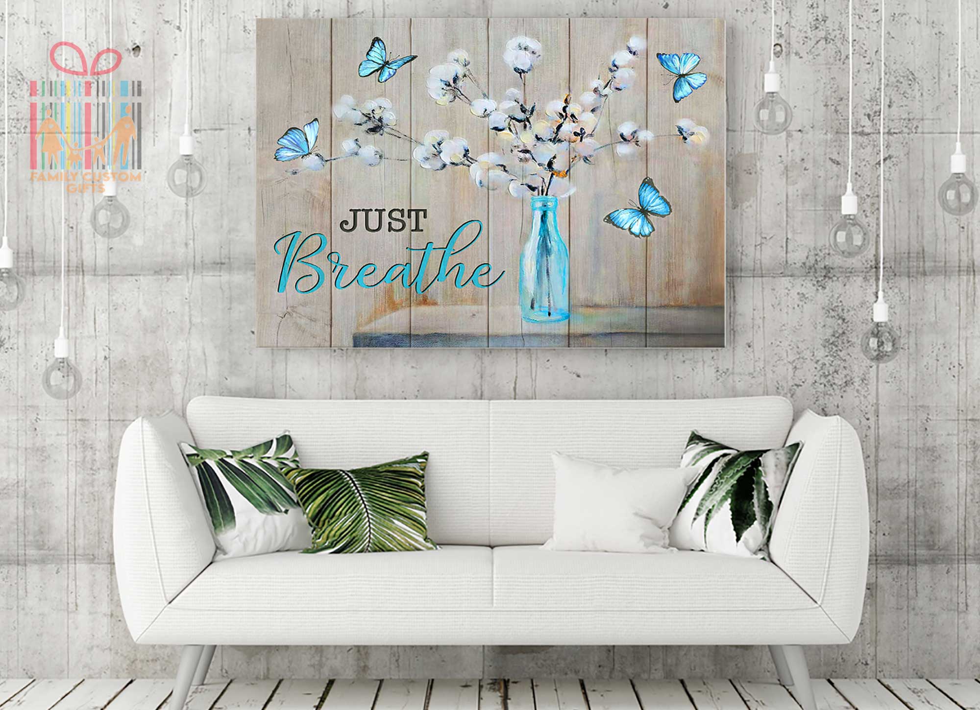 Custom Canvas Print Wall Art Just breathe Cotton Flowers and Butterfly Canvas Art. – Matte Canvas (1.25”)