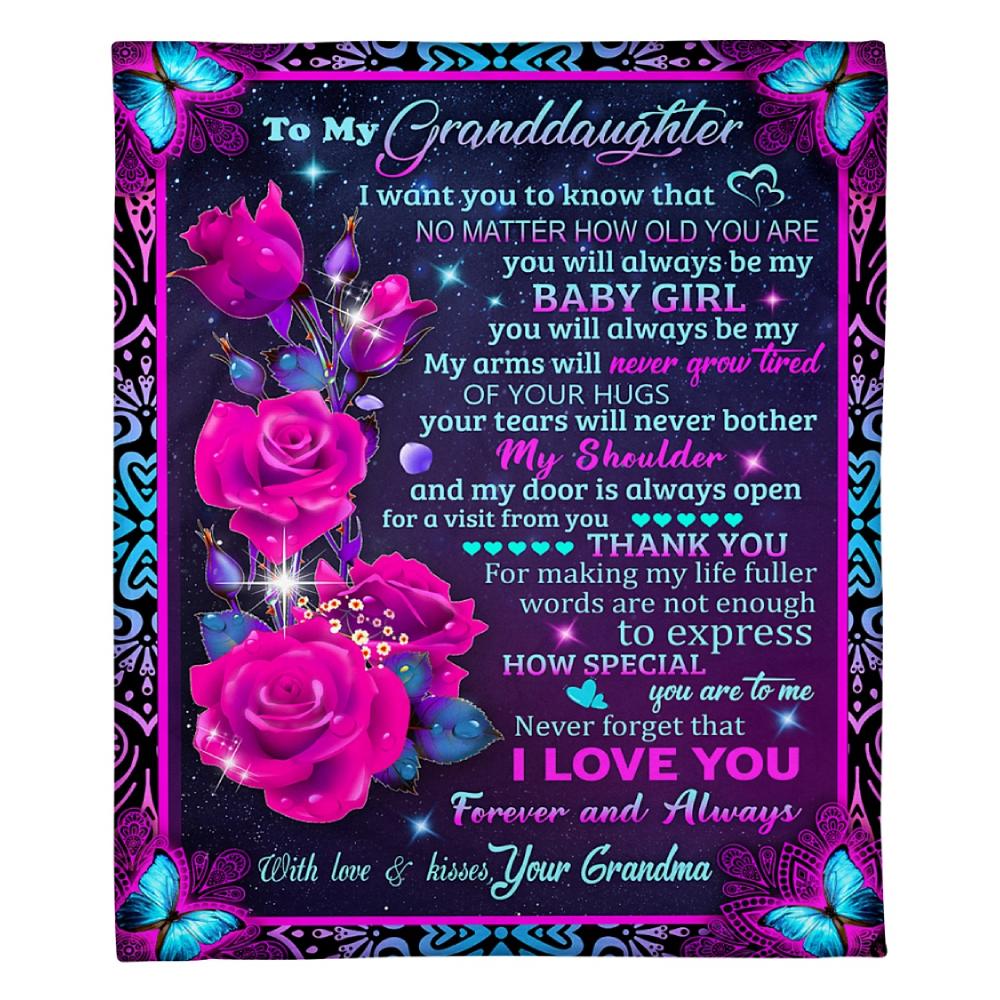 To My Granddaughter Rose Grandma Fleece Blanket Family Gift Home Decor Bedding Couch Sofa Soft And Comfy Cozy