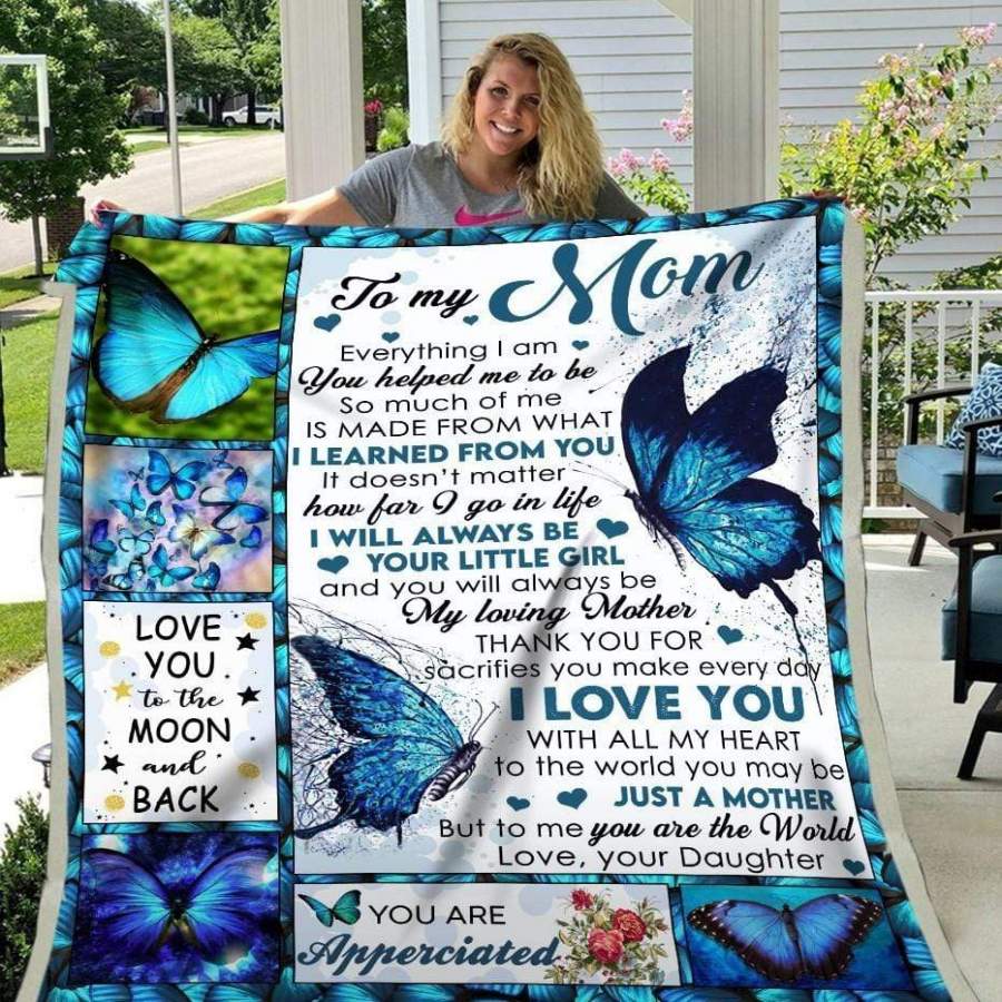 To My Mom Butterfly Art Custom Text Quilt Blanket #HL