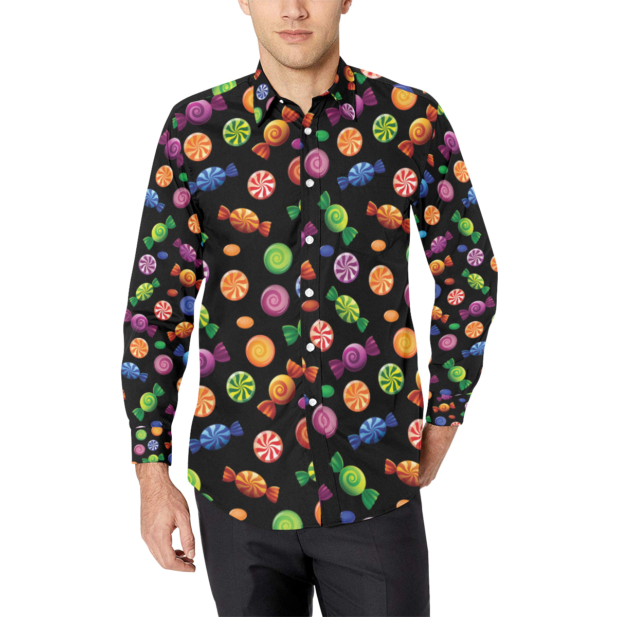 Candy Pattern Print Design 01 Long Sleeve Dress Shirt