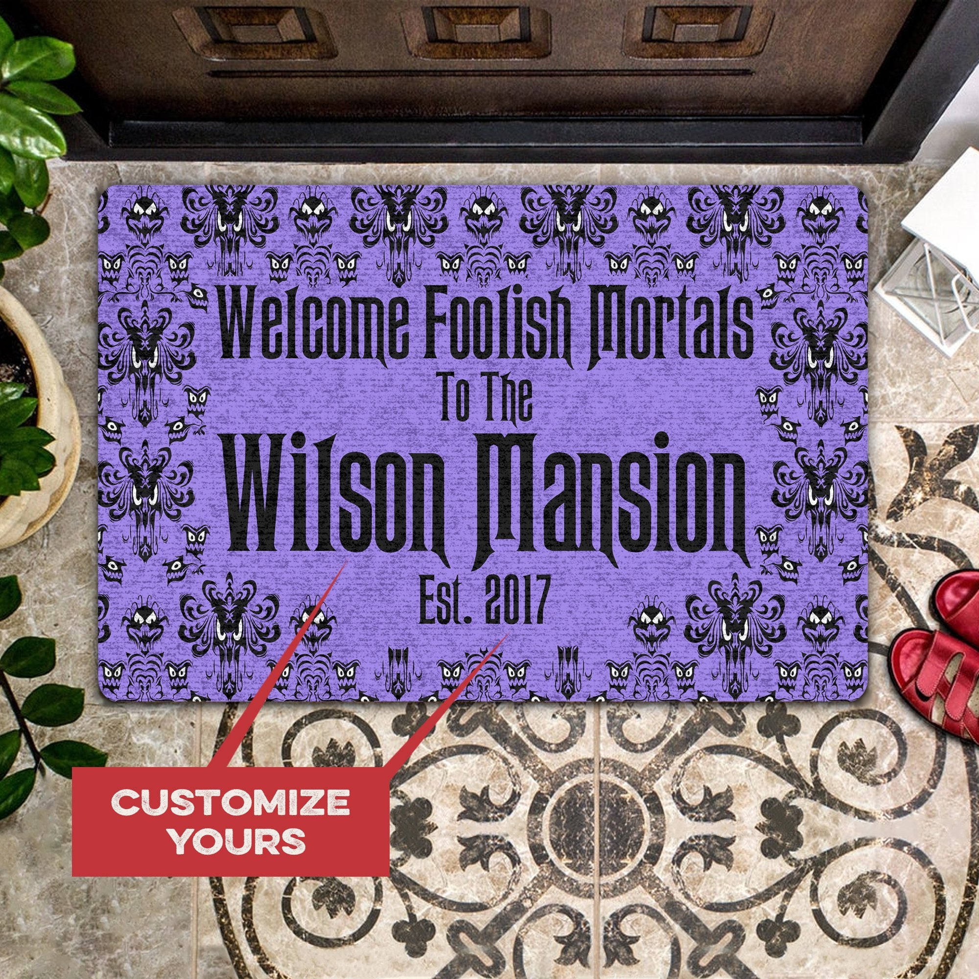 Welcome Foolish Mortals Haunted Mansion Personalized All Over Printing Doormat Pre1916