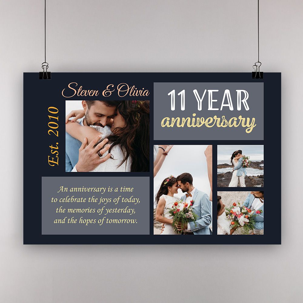 Personalized Photo 11Th Wedding Anniversary Gifts Poster For Couple, Parents, Wife & Husband, Him, Her