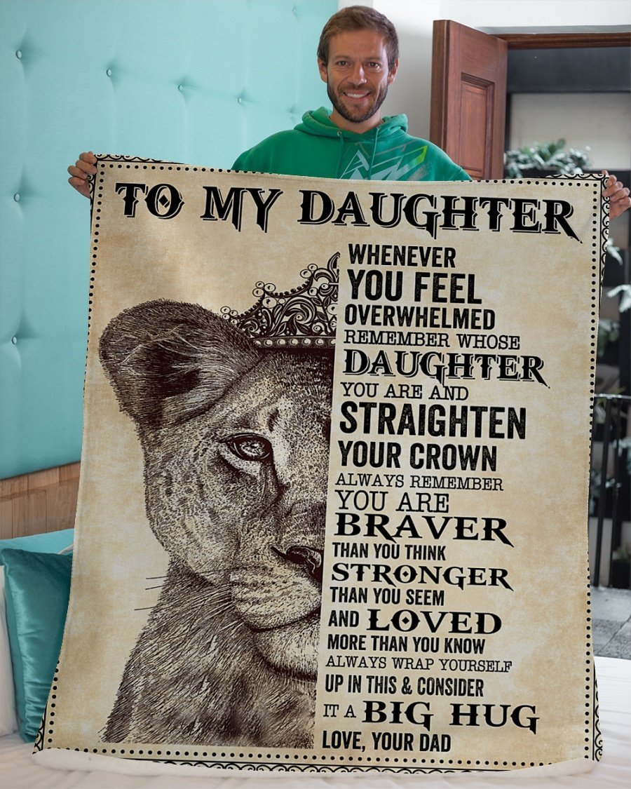 To Daughter Lion Remember Straighten Your Crown Personalized Custom Name Text Fleece Blanket Print 3D, Unisex, Kid, Adult | Gift For Daughter