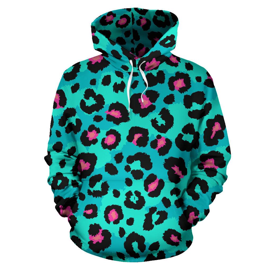 Green Leopard Skin Print Pattern Men Women Pullover Hoodie