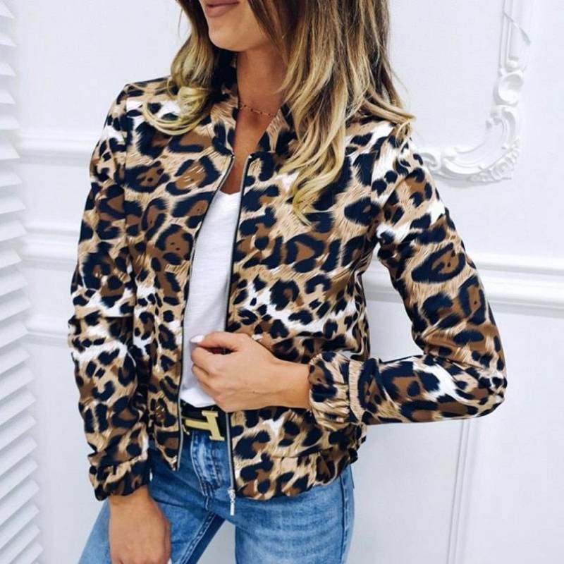 Casual Leopard Print Cardigan Zipper Long Sleeve Jacket