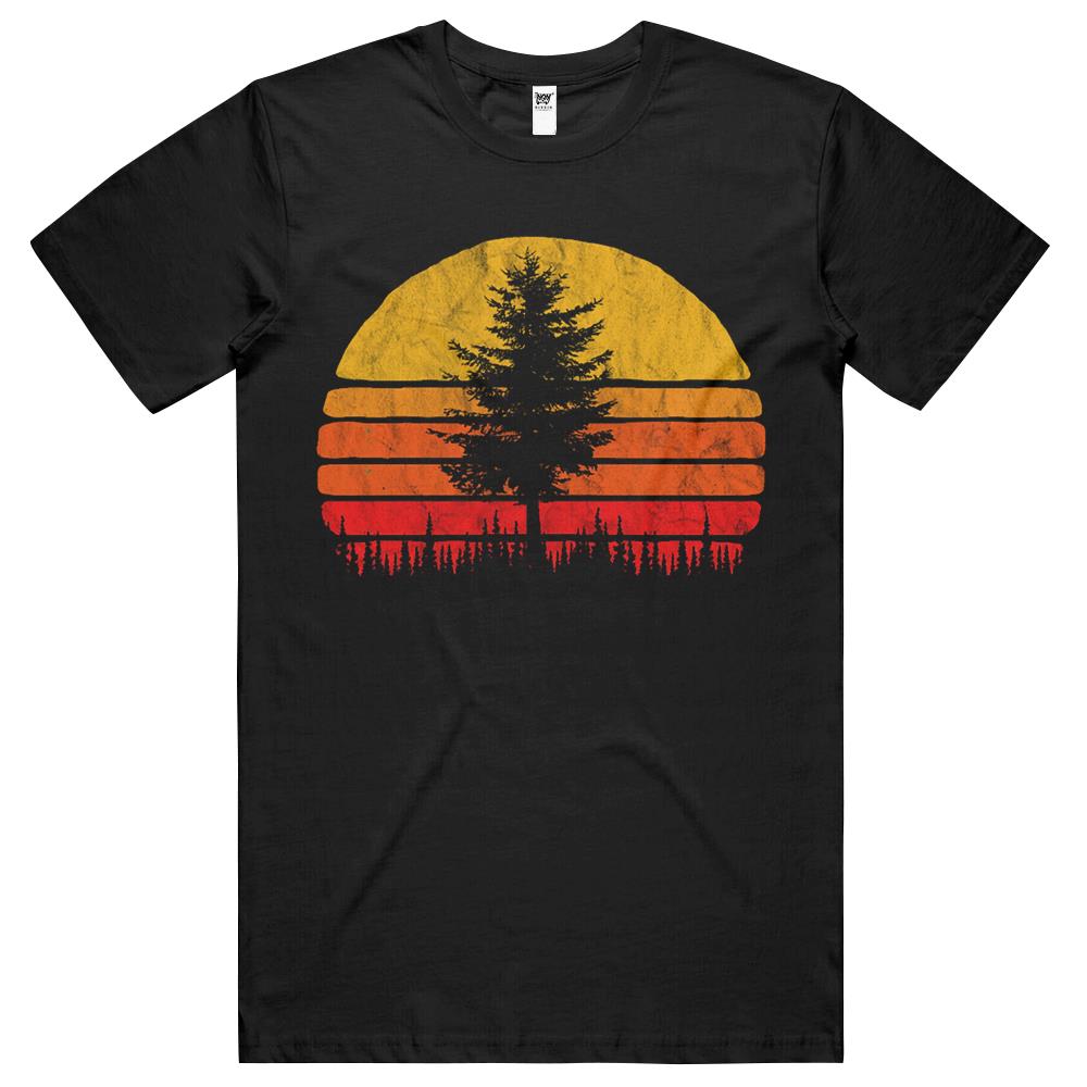 Retro Sun Minimalist Pine Tree Vintage Graphic T Shirts