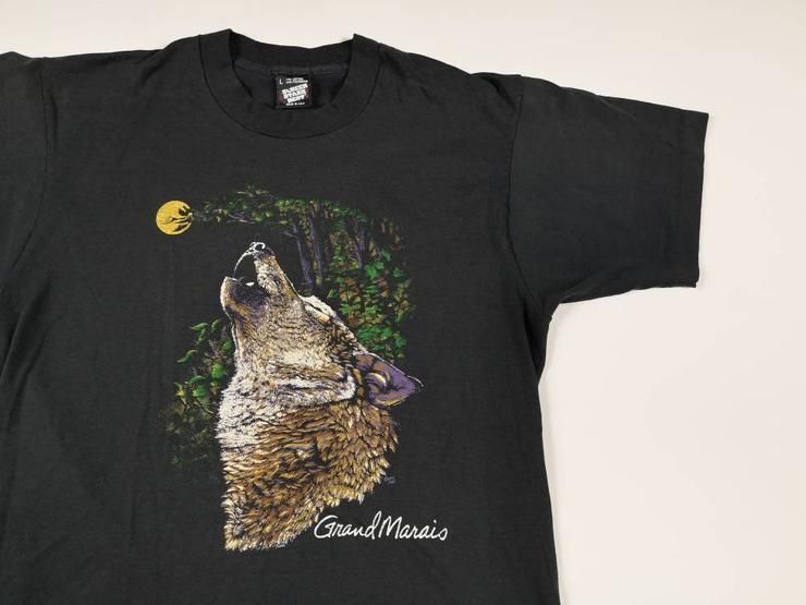 Vintage 80 S 90 S Grand Marais Minnesota Lone Howling Wolf Wolves Usa By Screen Stars Best Shirt