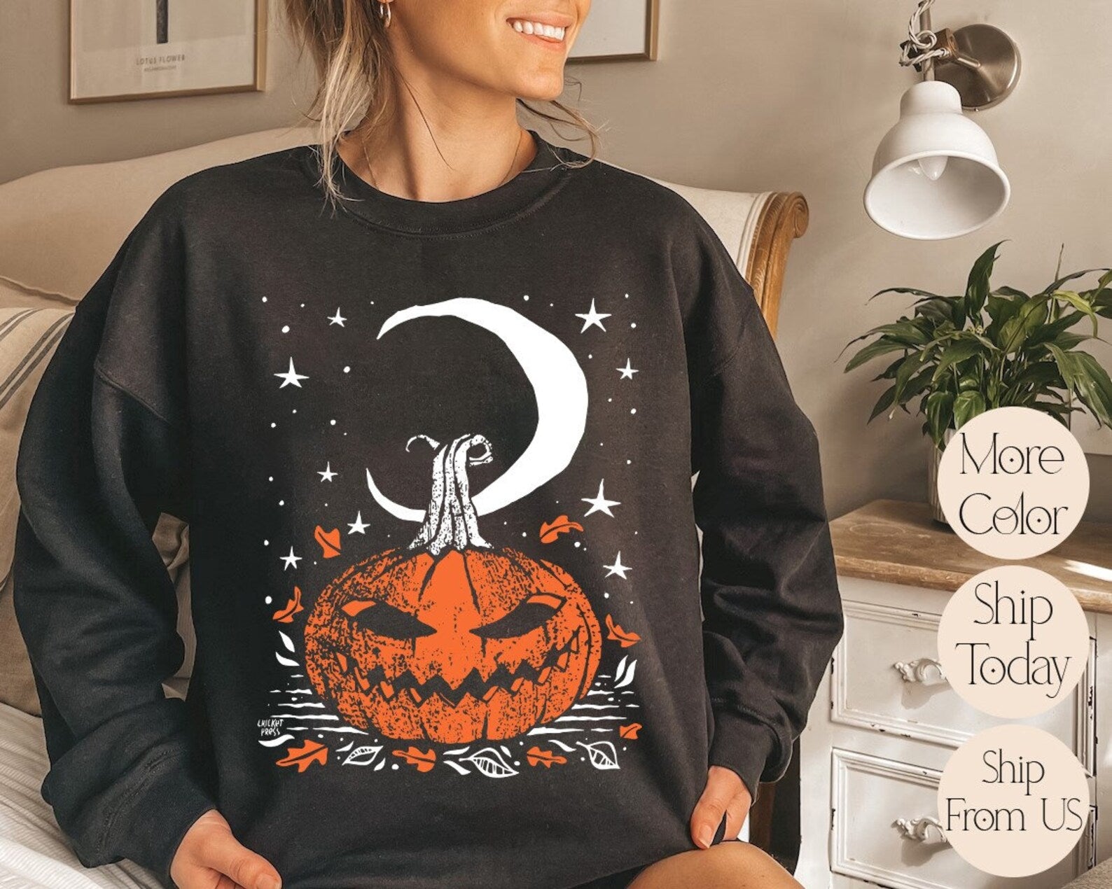 Vintage Black Cat On Pumpkin Sweatshirt 2D Crewneck Sweatshirt All Over Print Sweatshirt For Women Sweatshirt For Men Sws3846