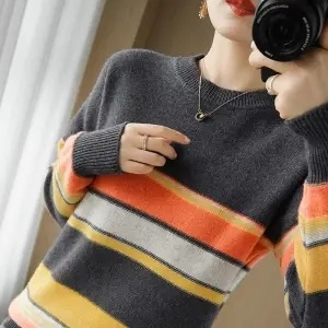 Autumn Women Clothes Korean Fashion Sweater Pullovers Harajuku Loose Long Sleeve Striped Knitted Vintage Jumper Roupas Femininas alx