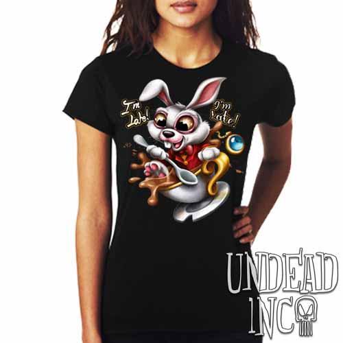 Alice In Wonderland White Rabbit I’M Late Teacup  – Ladies T Shirt