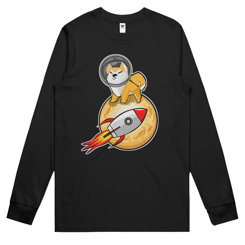 Shiba Inu To The Moon Crypto Meme Design Long Sleeve T Shirts