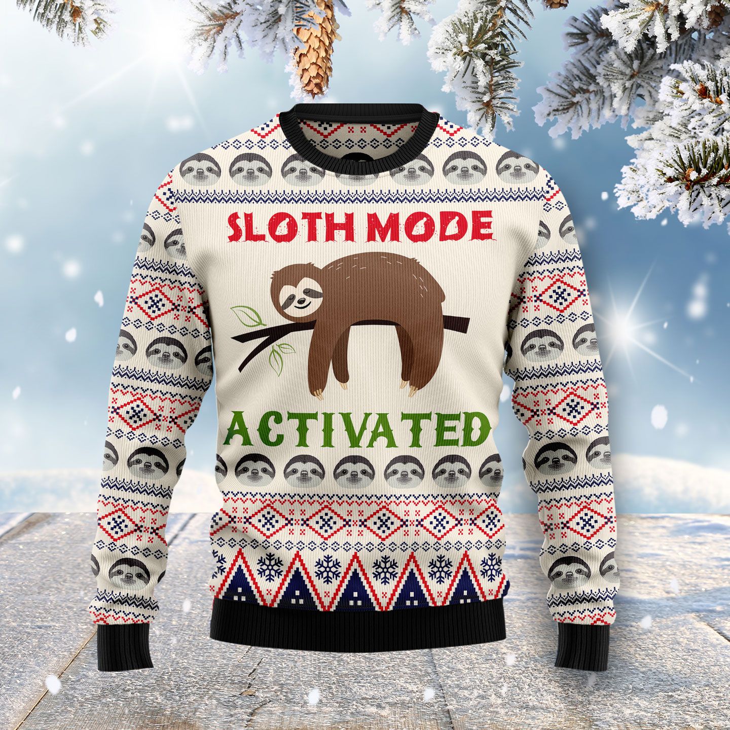 Sloth Mode Activated Ugly Christmas Sweater | For Men & Women | Adult | Us4326