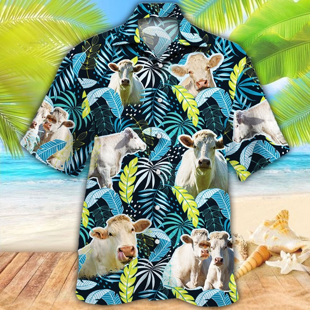 Charolais Cattle Lovers Jungle Leaves Hawaii Cow Hawaii Shirt For Men Women Ha9115