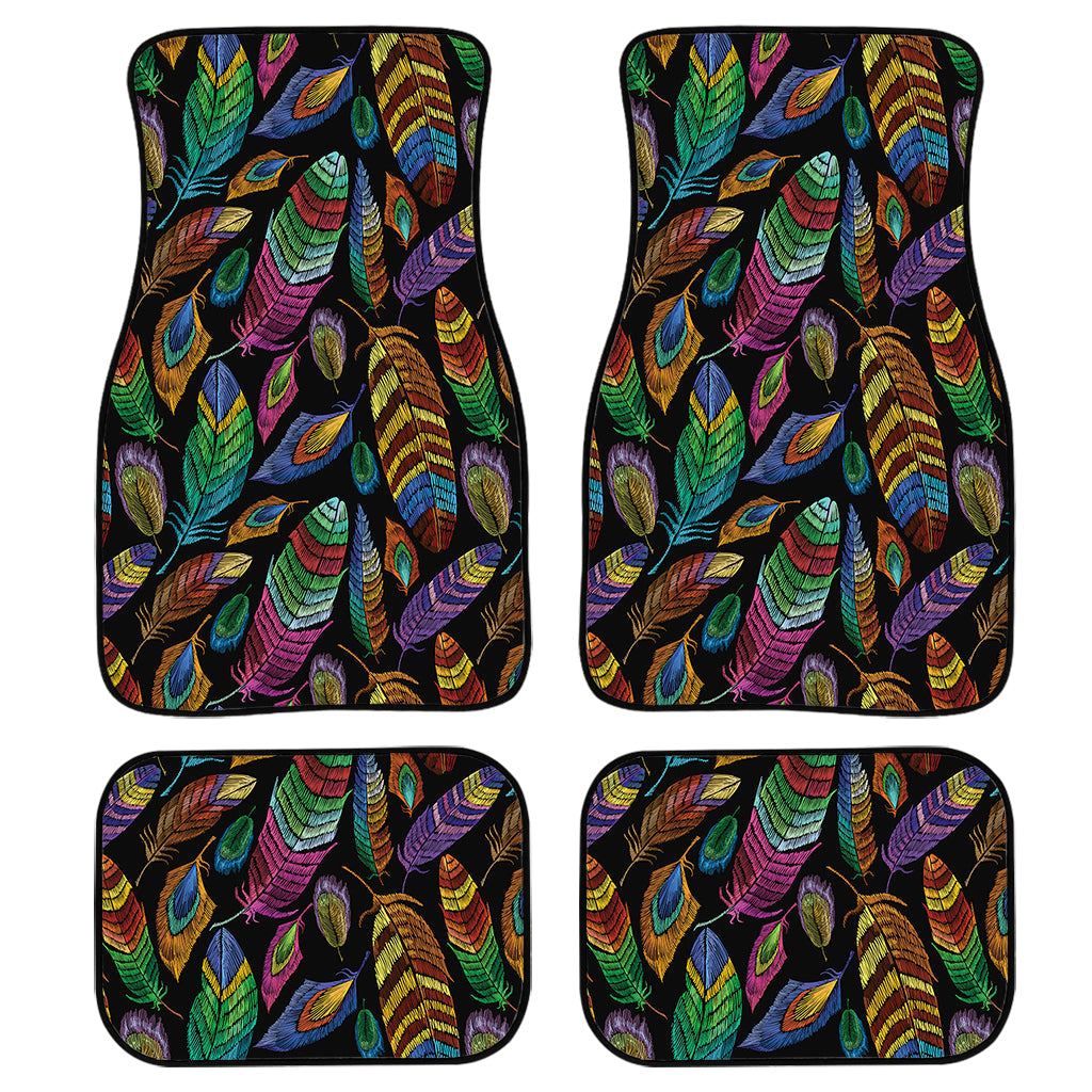 Bohemian Feather Pattern Print Front And Back Car Floor Mats, Front Car Mat