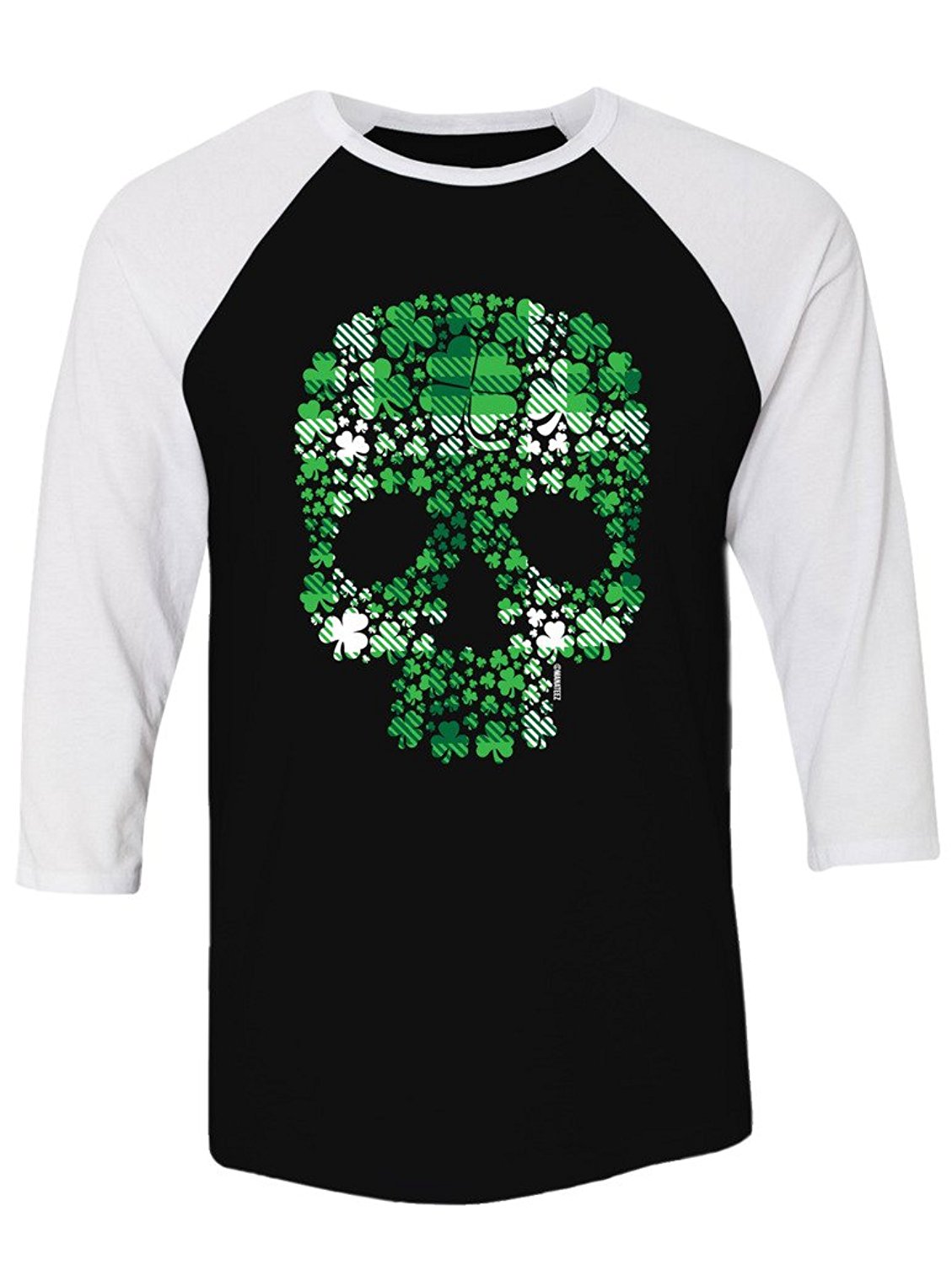 Manateez St. Patrick’S Day Plaid Four Leaf Clover Candy Skull Raglan