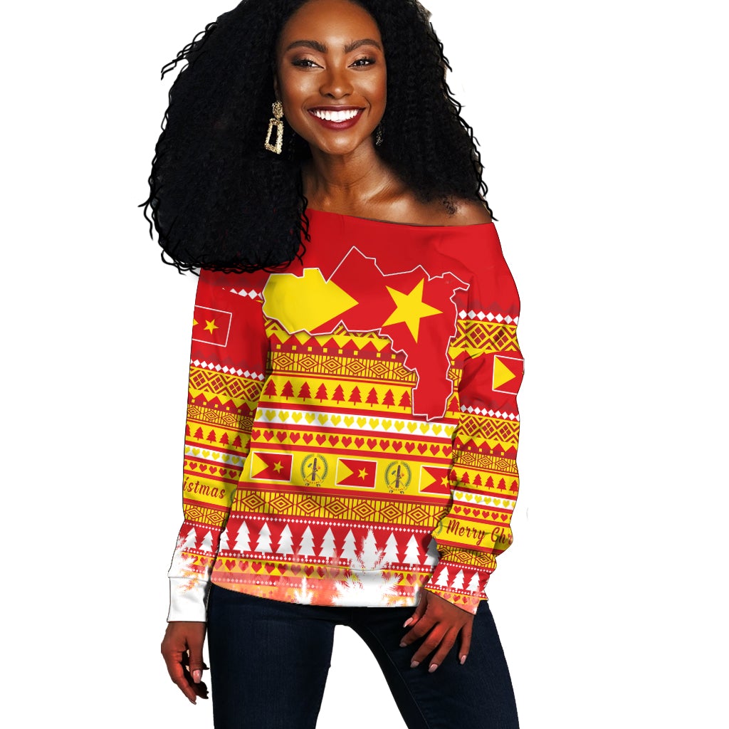 (Custom Personalised) Tigray Off Shoulder Sweater Merry Christmas Mix African Pattern Lt13