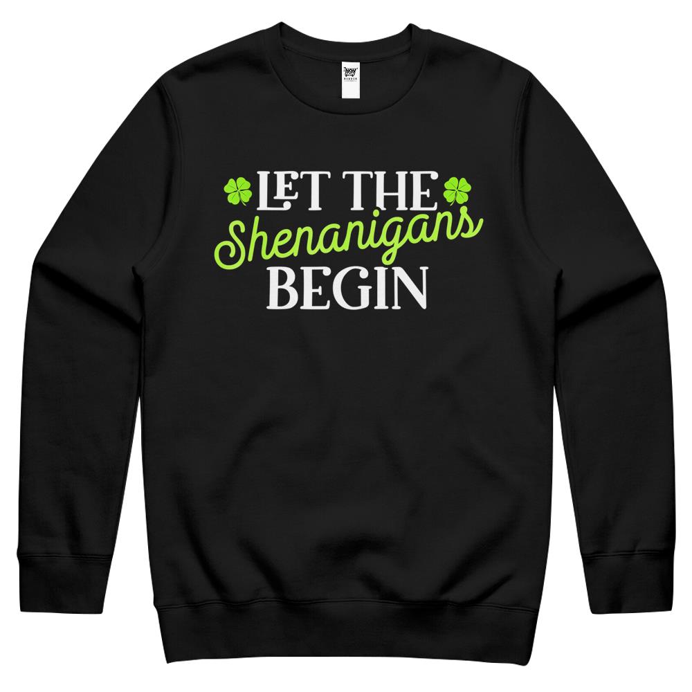 St Patricks Day Let The Shenanigans Begin Shamrock Clover Crewneck Sweatshirt